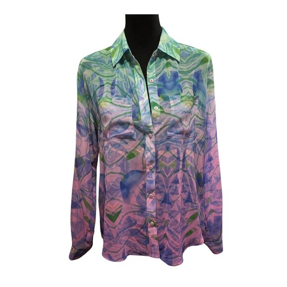 Decree Psychedelic Print Collared Shirt - Picture 1 of 3